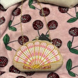 Embroidered Shell Clutch - Pink and Yellow